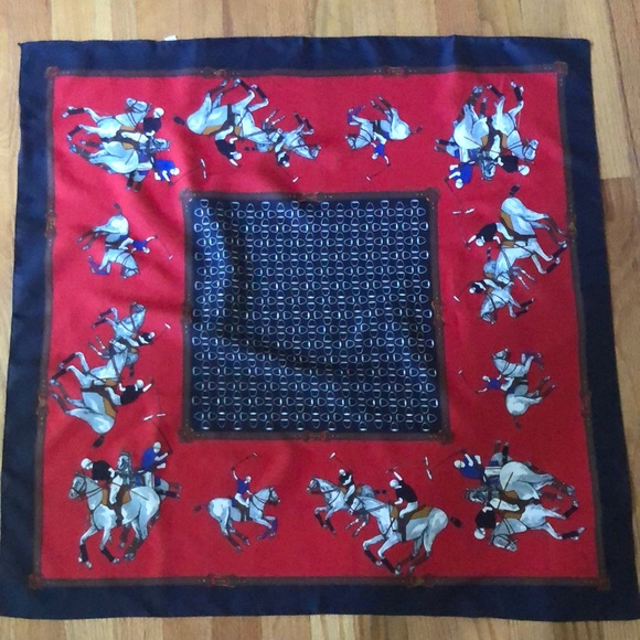 VTG Classy Horse Polo Theme Design Square Scarf. Made in Italy - Picture 3 of 14